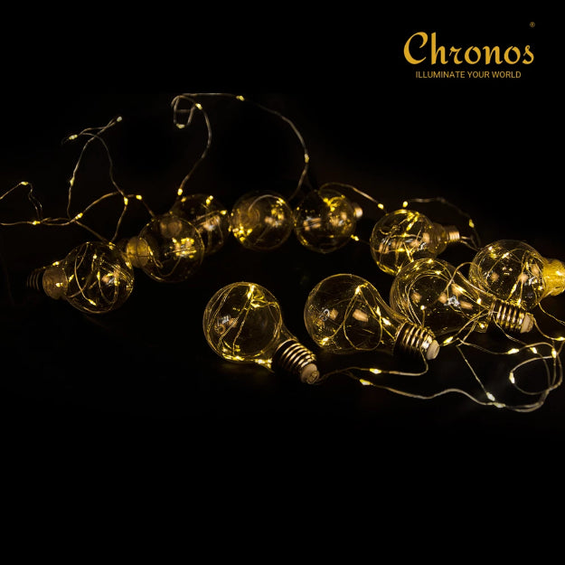 Bulb String Lights with Fairy Lights - 3AA Battery + USB Operated | Warm White