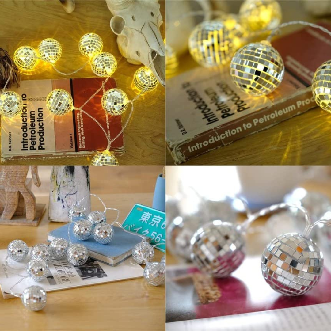 LED Disco Ball Mirror String Light | Warm White