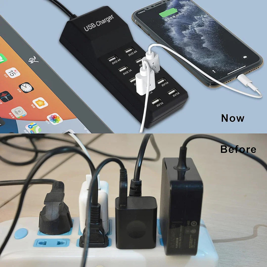 USB Charging Station – 10-Port, 50W | Fast Multi-Device Desktop Charger | Smart IC Technology