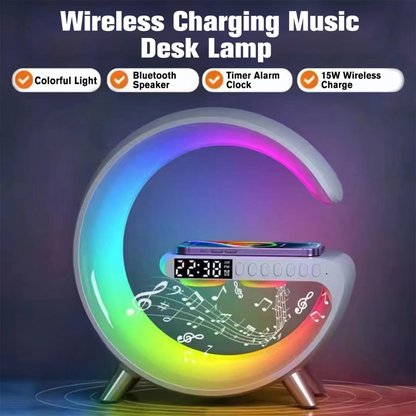 Smart Atmosphere Lamp with 15W Wireless Charger, Smart RGBIC Lights, Alarm Clock, Bluetooth Speaker