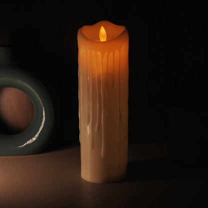 LED Moving Flame Pillar Candle - Dripping Ivory