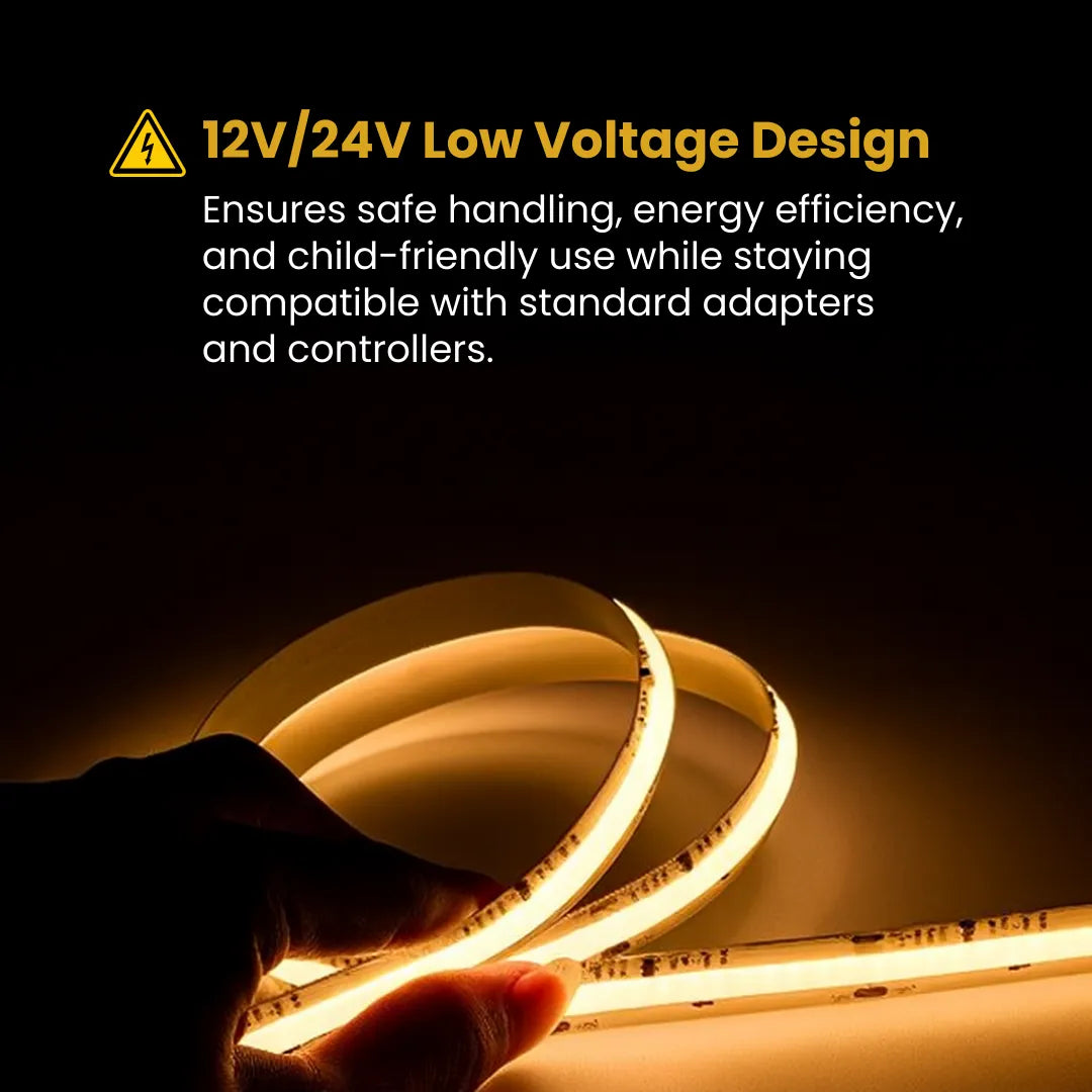 8mm COB Dotless LED Strip Lights - Amber Yellow - 320 LEDs per meter - 12V