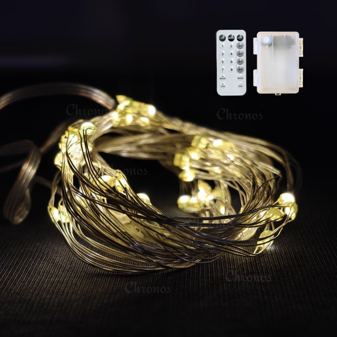 Copper Wire Fairy LED Lights with Waterfall Effect | Battery Operated | 8 Function Remote Control | Warm Warm