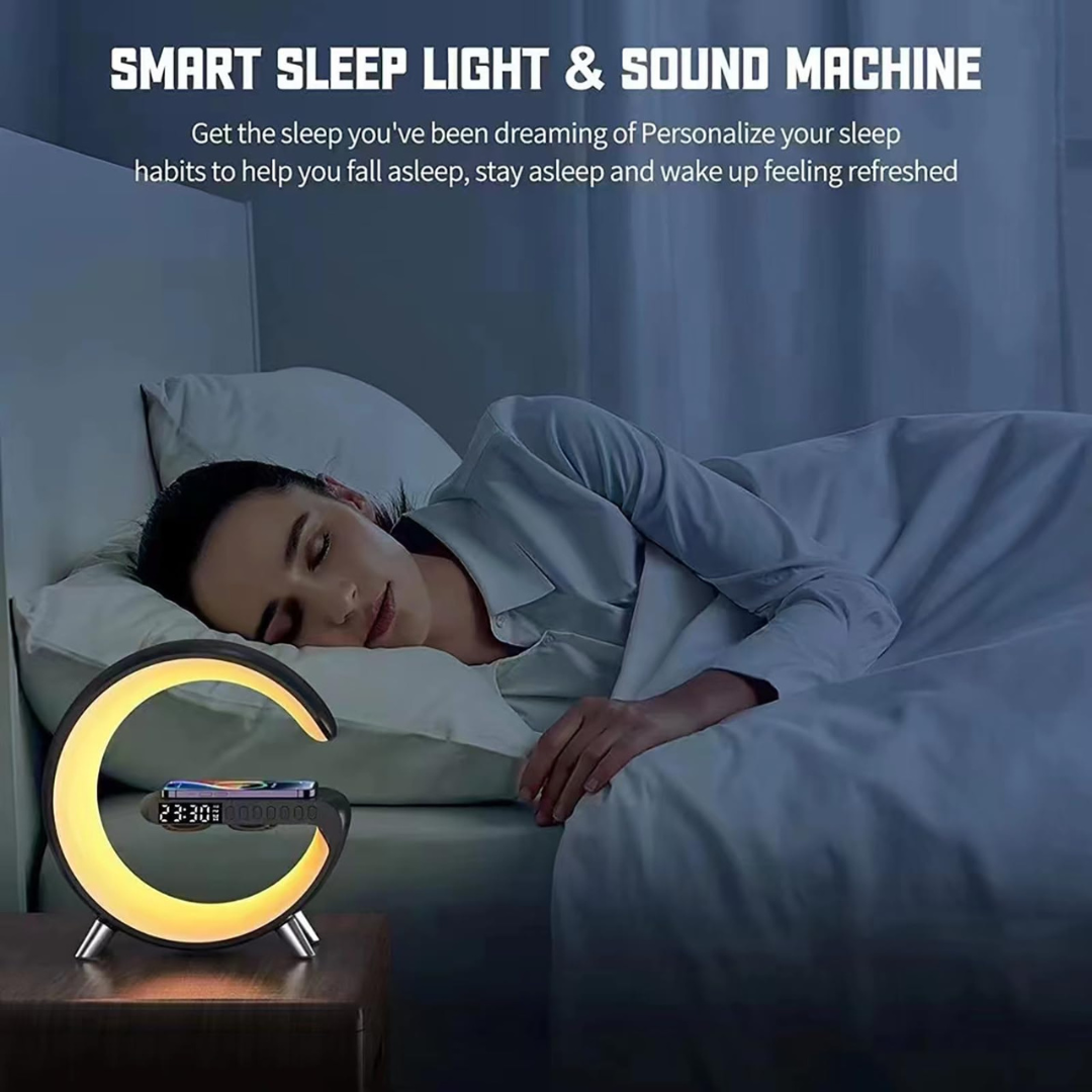 Smart Atmosphere Lamp with 15W Wireless Charger, Smart RGBIC Lights, Alarm Clock, Bluetooth Speaker