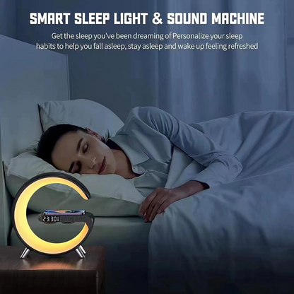 Smart Atmosphere Lamp with 15W Wireless Charger, Smart RGBIC Lights, Alarm Clock, Bluetooth Speaker