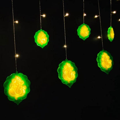 Ganpati Curtain Lights | 12 Ganpati Lights | Warm White LED | Ganpati Decoration