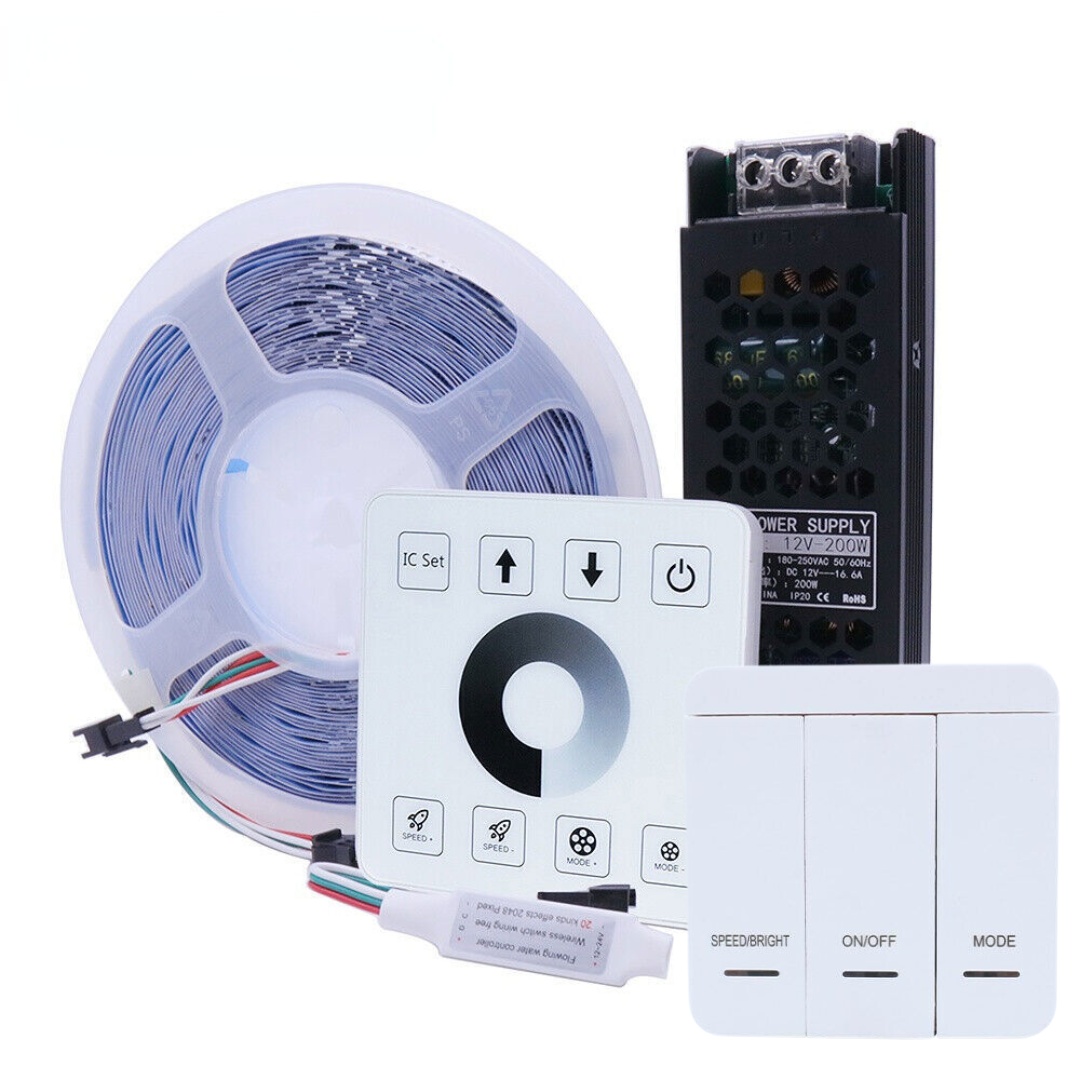 Running Flowing Water LED Strip Lights Kit - 2835 120L/m 24V WS2811 with Wireless Controller and Power Supply