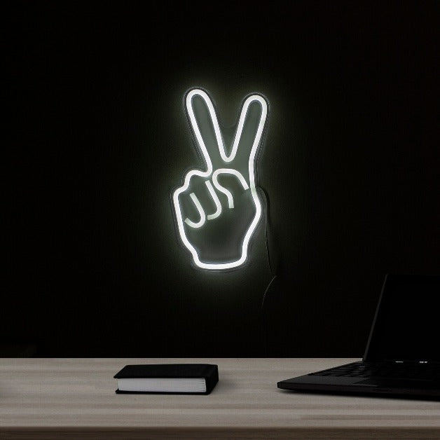 Peace Sign Hand Neon Sign Light Wall Hanging | USB Operated