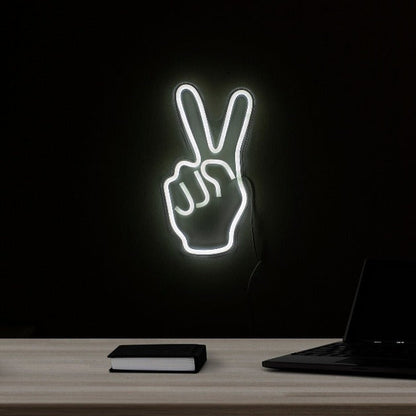 Peace Sign Hand Neon Sign Light Wall Hanging | USB Operated