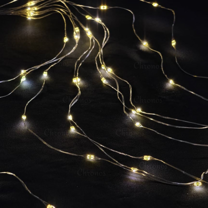 Copper Wire Fairy LED Lights with Waterfall Effect | Battery Operated | 8 Function Remote Control | Warm Warm