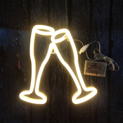 Wine Glass Neon Sign Wall Hanging Light | Battery & USB Operated