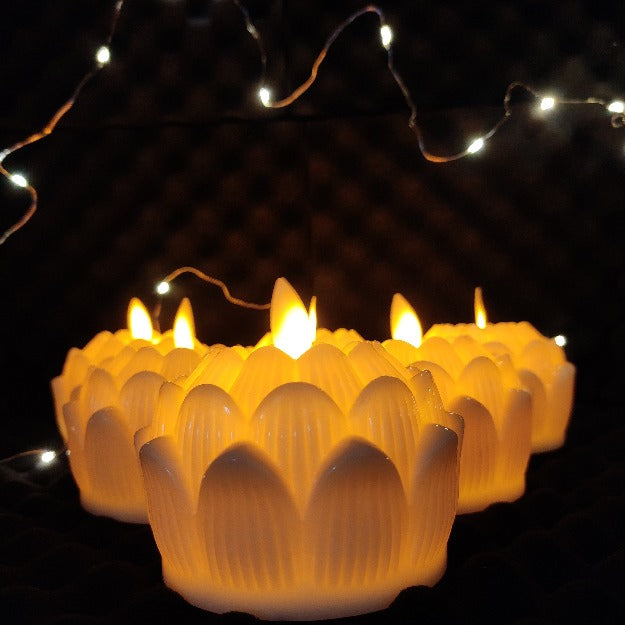 Lotus LED Moving Wick Candle | Warm White | Pack of 6