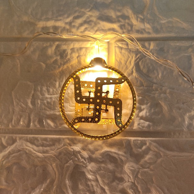 Swastik Metal String Lights | Amber Yellow LED | Ganpati Decoration