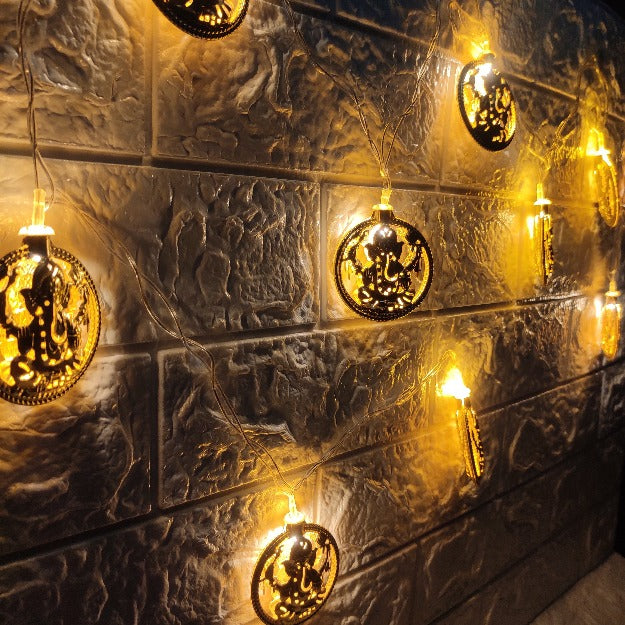 Ganpati Metal String Lights | Amber Yellow LED | Ganpati Decoration
