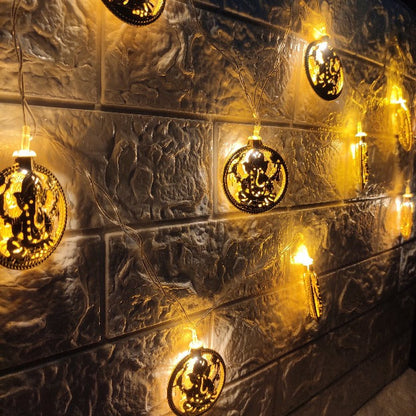 Ganpati Metal String Lights | Amber Yellow LED | Ganpati Decoration
