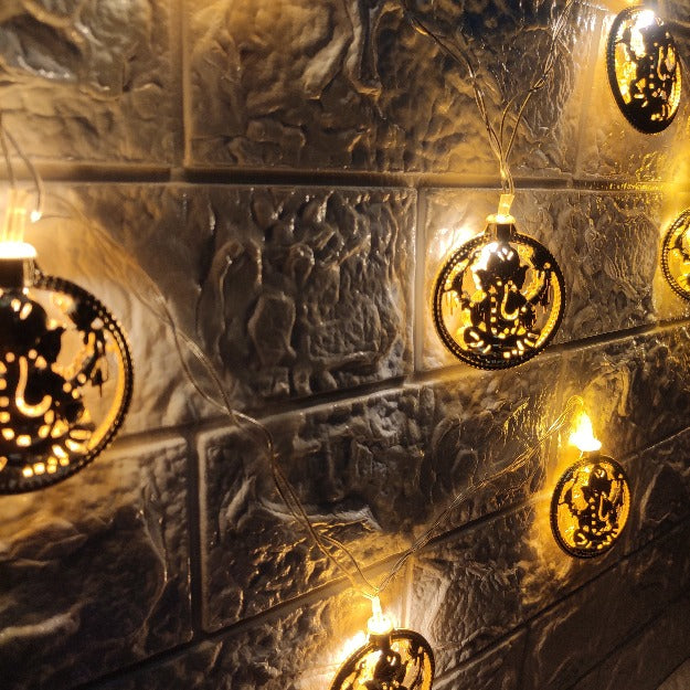Ganpati Metal String Lights | Amber Yellow LED | Ganpati Decoration