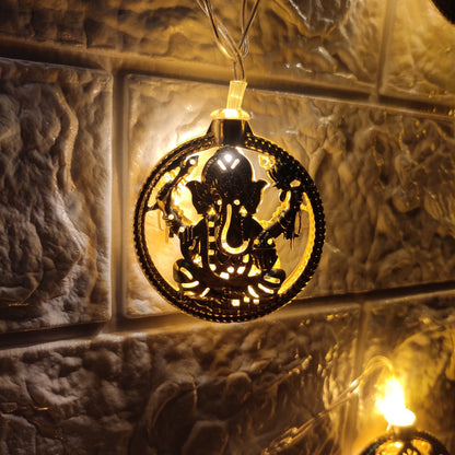 Ganpati Metal String Lights | Amber Yellow LED | Ganpati Decoration
