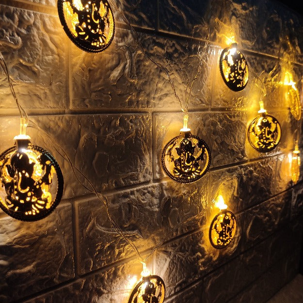 Ganpati Metal String Lights | Amber Yellow LED | Ganpati Decoration