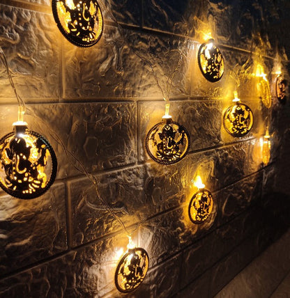 Ganpati Metal String Lights | Amber Yellow LED | Ganpati Decoration