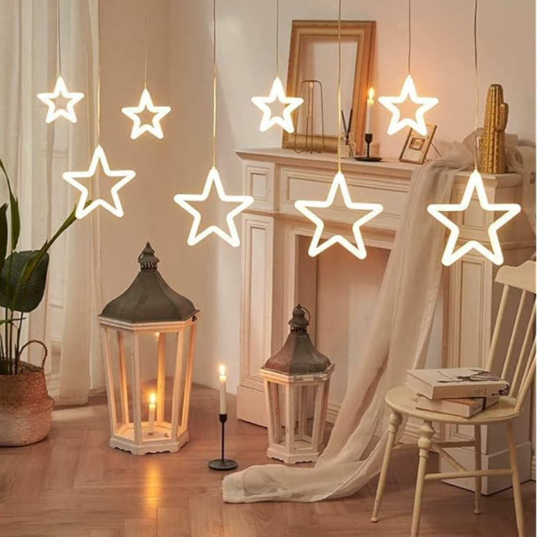 Neon Star Curtain Lights - 9 Stars | Warm White