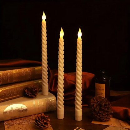 LED Long Pole Flameless Flickering Swirl Shape Taper Candles - Battery Operated | Warm White