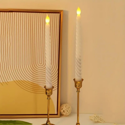 LED Long Pole Flameless Flickering Swirl Shape Taper Candles - Battery Operated | Warm White