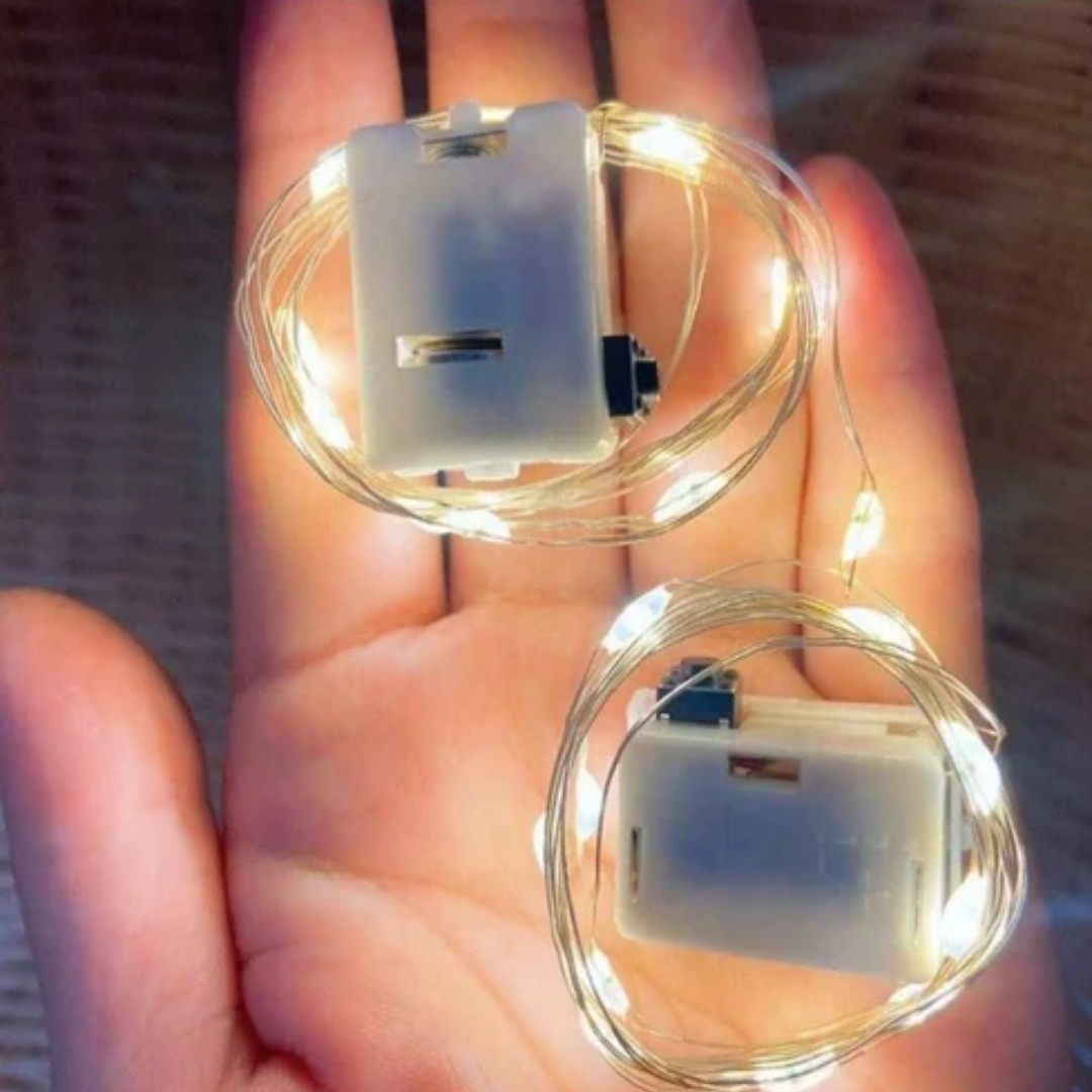 3 Function Fairy LED String Lights - Button Battery Operated - Warm White