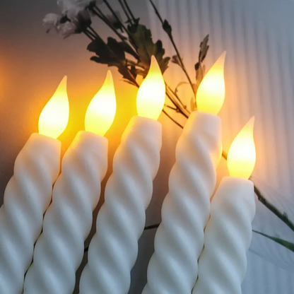 LED Long Pole Flameless Flickering Swirl Shape Taper Candles - Battery Operated | Warm White