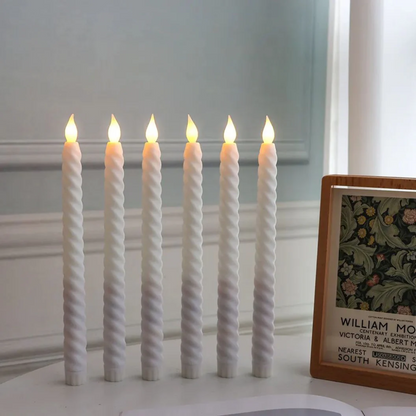 LED Long Pole Flameless Flickering Swirl Shape Taper Candles - Battery Operated | Warm White