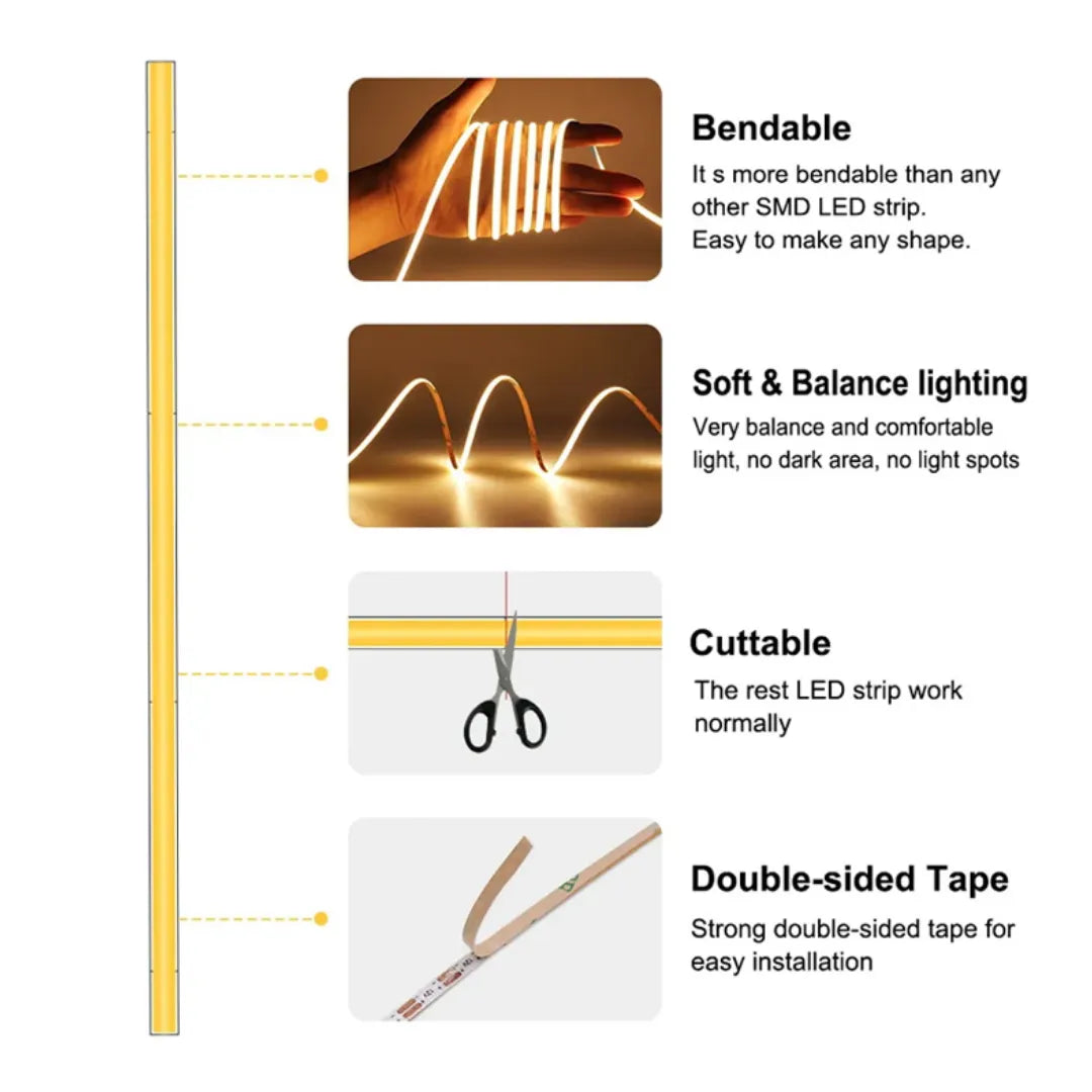 8mm COB Dotless LED Strip Lights - Warm White - 320 LEDs per meter