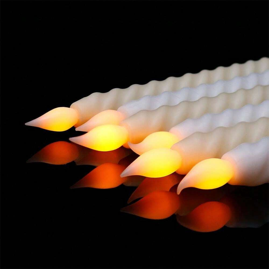 LED Long Pole Flameless Flickering Swirl Shape Taper Candles - Battery Operated | Warm White