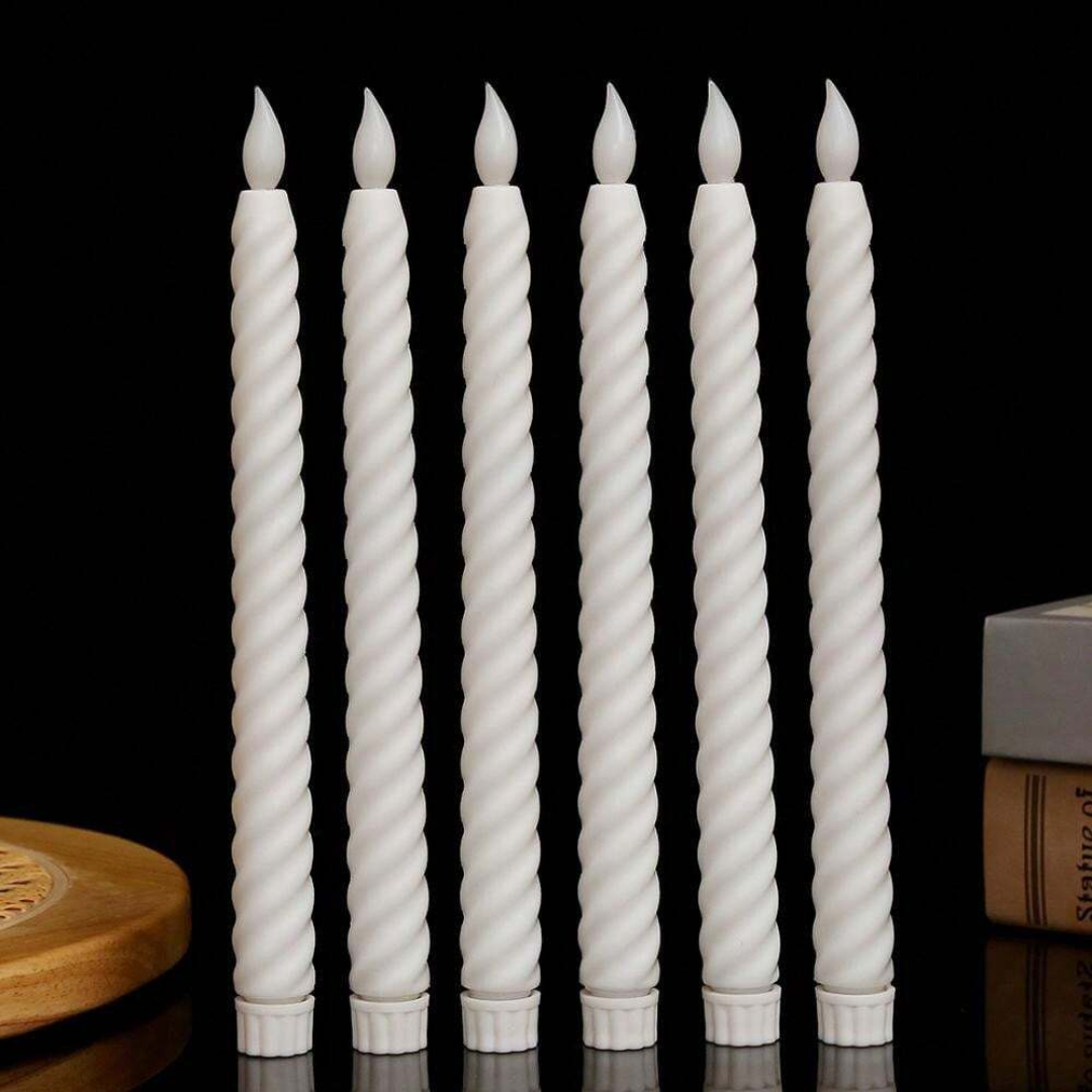 LED Long Pole Flameless Flickering Swirl Shape Taper Candles - Battery Operated | Warm White
