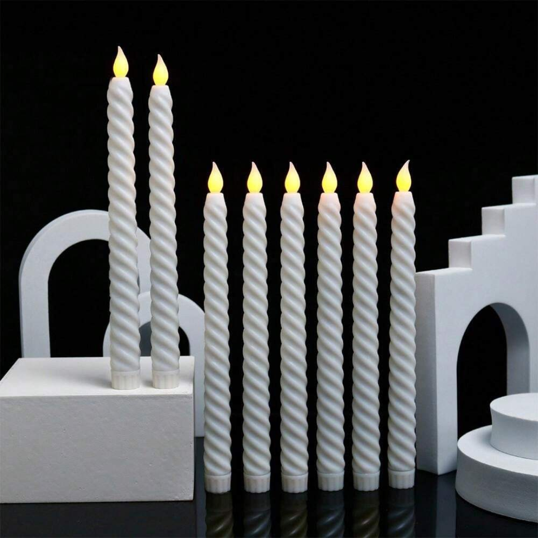 LED Long Pole Flameless Flickering Swirl Shape Taper Candles - Battery Operated | Warm White