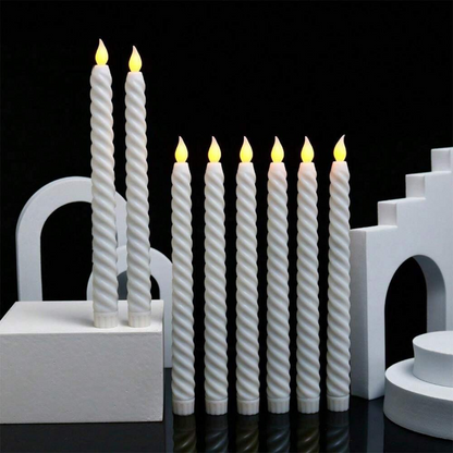 LED Long Pole Flameless Flickering Swirl Shape Taper Candles - Battery Operated | Warm White