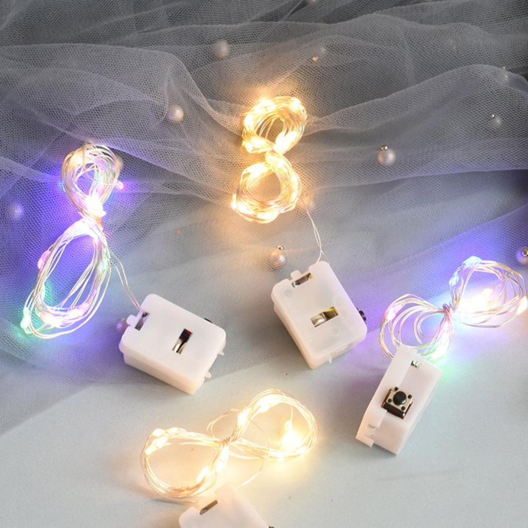 3 Function Fairy LED String Lights - Button Battery Operated - Warm White
