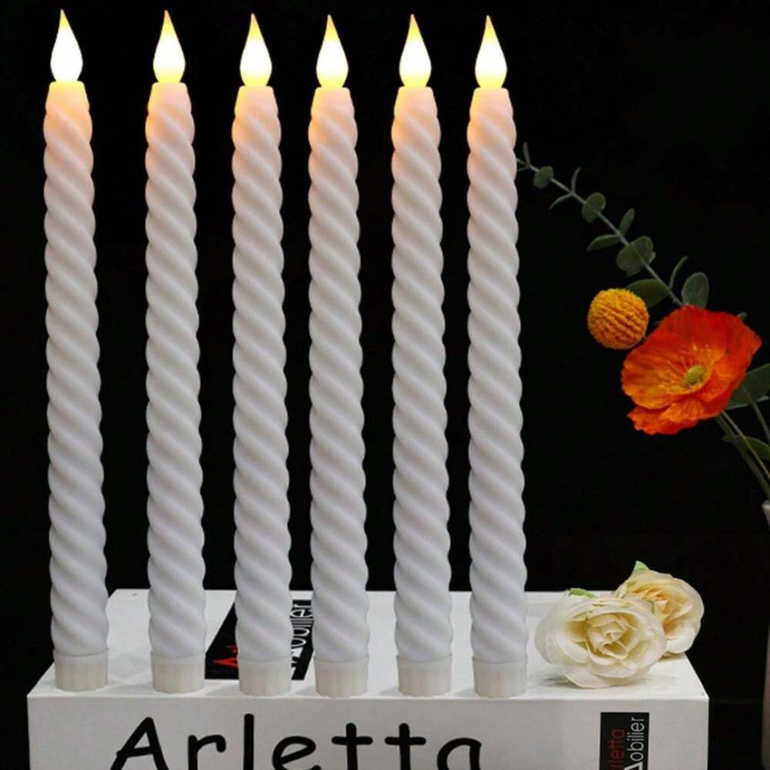 LED Long Pole Flameless Flickering Swirl Shape Taper Candles - Battery Operated | Warm White
