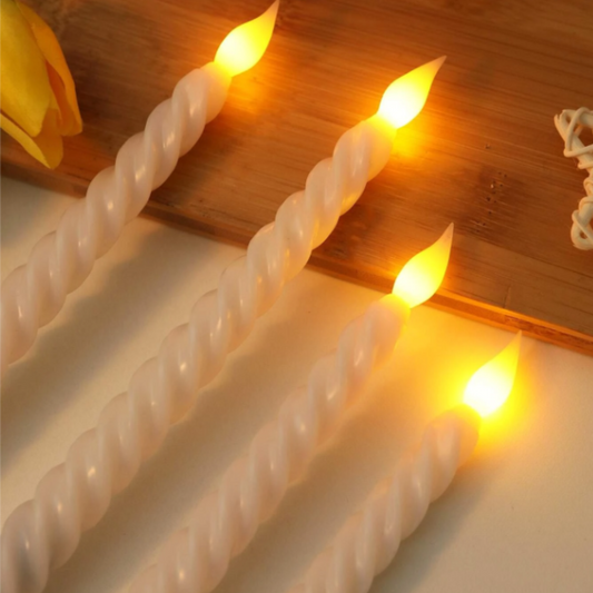 LED Long Pole Flameless Flickering Swirl Shape Taper Candles - Battery Operated | Warm White