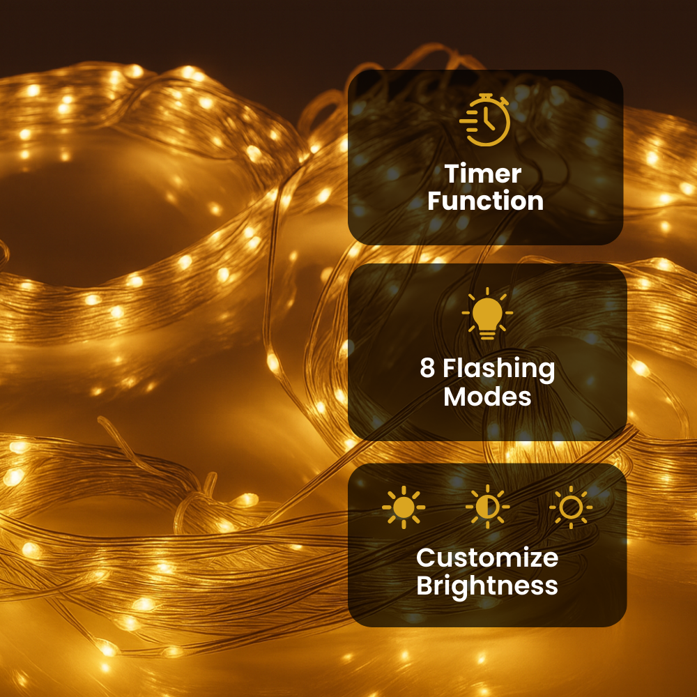 Copper Wire Fairy LED String Lights - USB Operated | 8 Function Remote Control | Warm White