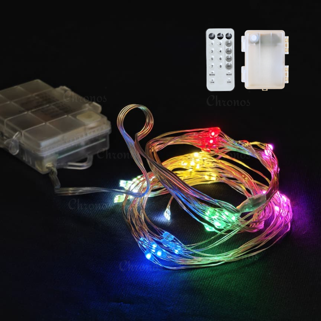 Copper Wire Fairy LED Lights with Waterfall Effect | Battery Operated | 8 Function Remote Control | Multi LED
