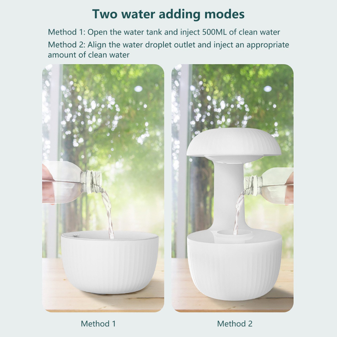 Anti Gravity Water Droplet Humidifier Cool Mist Lamp - 500ml - Warm White LED