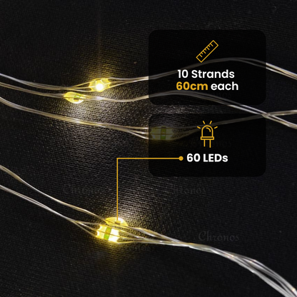 Copper Wire Fairy LED Lights with Waterfall Effect | Battery Operated | 8 Function Remote Control | Warm Warm