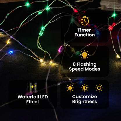 Copper Wire Fairy LED Lights with Waterfall Effect | Battery Operated | 8 Function Remote Control | Multi LED