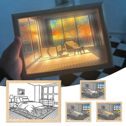 LED Light Up Painting Wall Art Frame - USB Rechargeable | 3 Color Lights