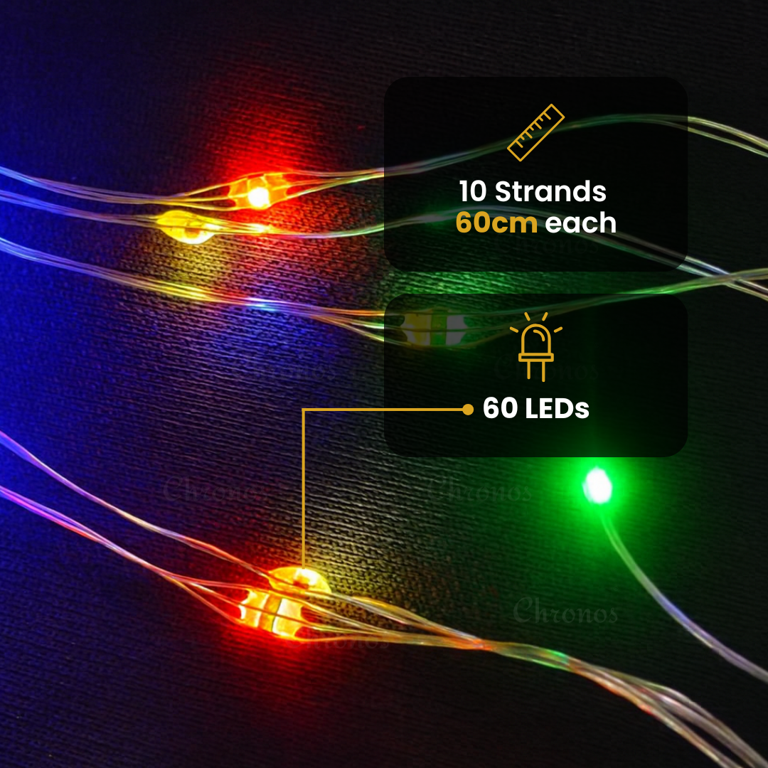 Copper Wire Fairy LED Lights with Waterfall Effect | Battery Operated | 8 Function Remote Control | Multi LED