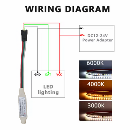 CCT Tunable + Running Strip Light Controller 12Key Wireless RF Remote For 24V WS2811