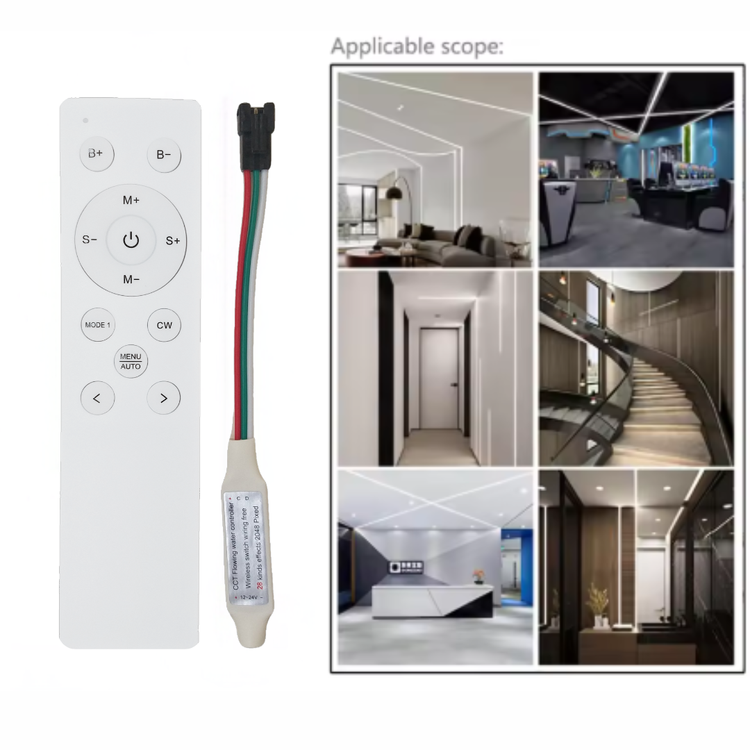 CCT Tunable + Running Strip Light Controller 12Key Wireless RF Remote For 24V WS2811
