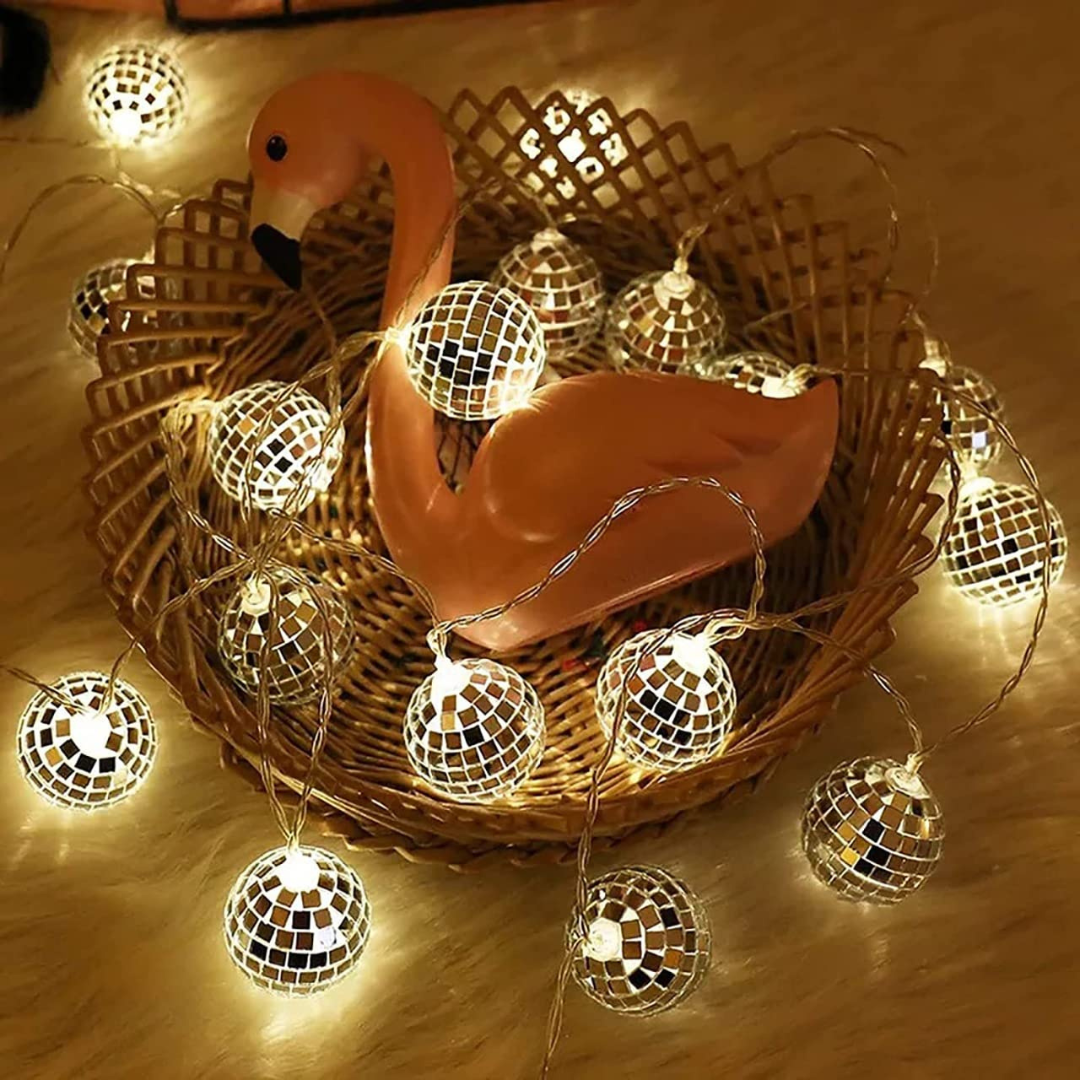 LED Disco Ball Mirror String Light | Warm White