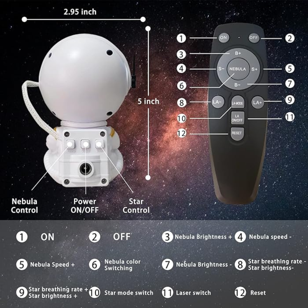 Sitting Astronaut Galaxy Projector Lamp with Remote Control