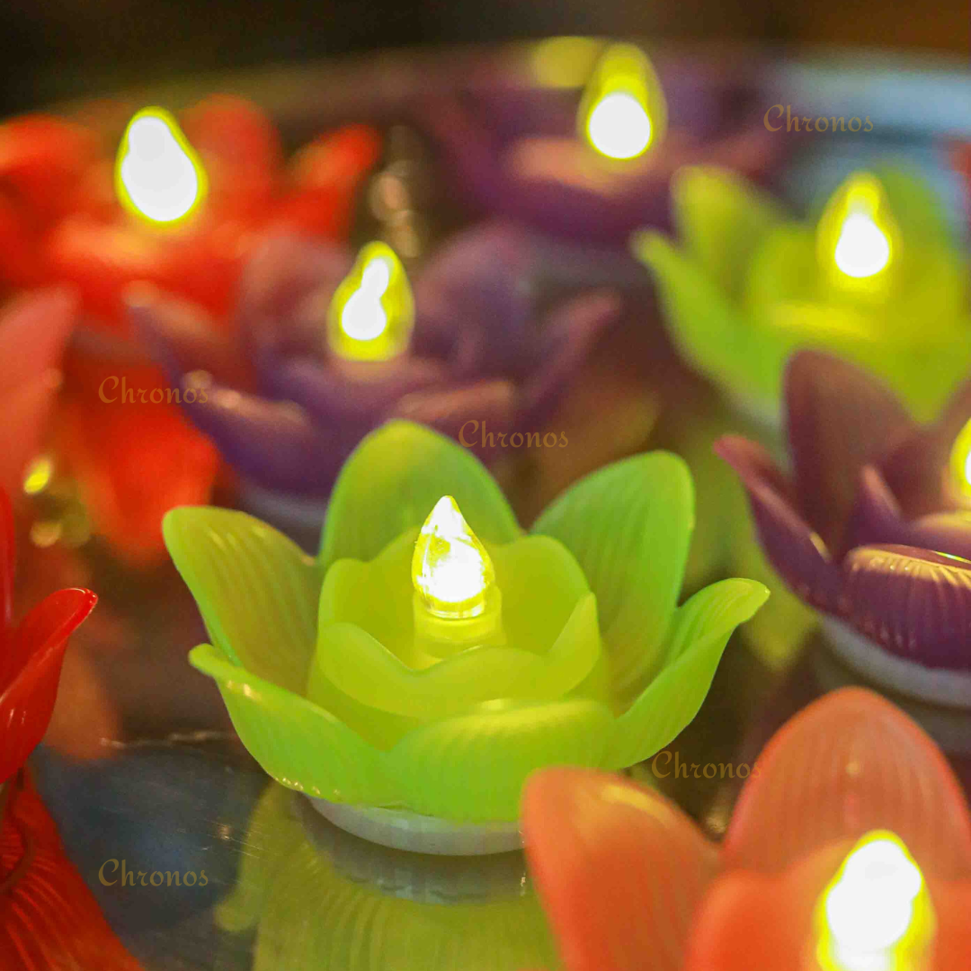 Floating Lotus Water Sensor LED Diya | Multi Color Yellow LED | Pack of 6