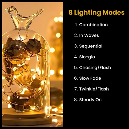 Music Beats Sync Copper Wire Fairy LED String Lights - 3AA Battery Operated | 12 Function Remote Control | IP44 Waterproof | Warm White
